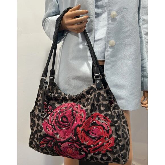 Brighton hobo handbag Animal Print Flower Embroidered - Picture 1 of 12